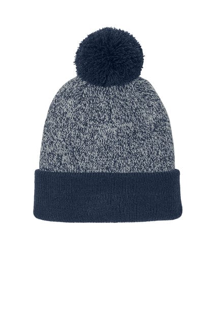 Sport-Tek Halftime Heather Pom Beanie STC68 in True Navy/ Silver