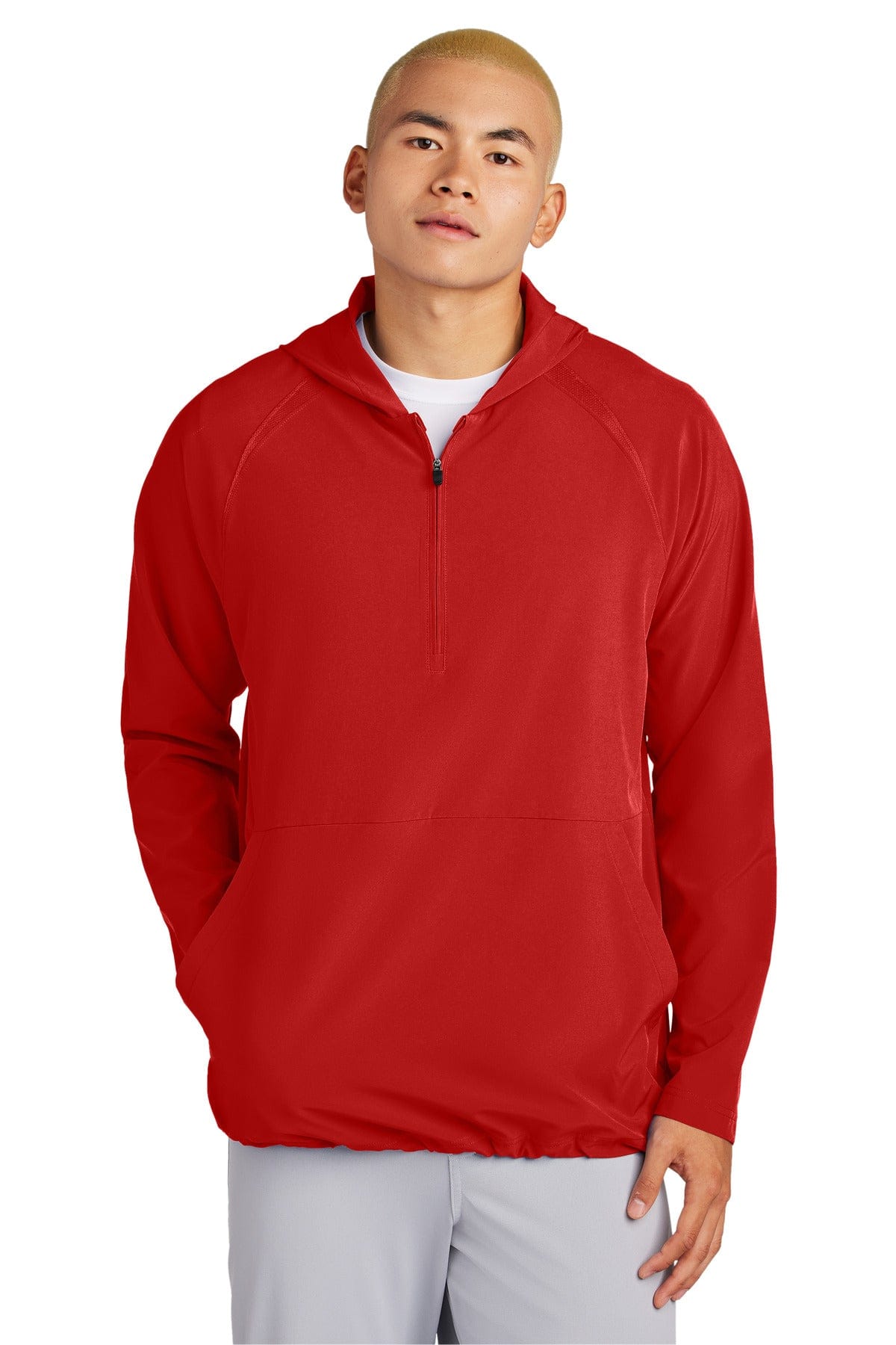 Sport-Tek JST488 Repeat 1/2-Zip Long Sleeve Hooded Jacket in Deep Red