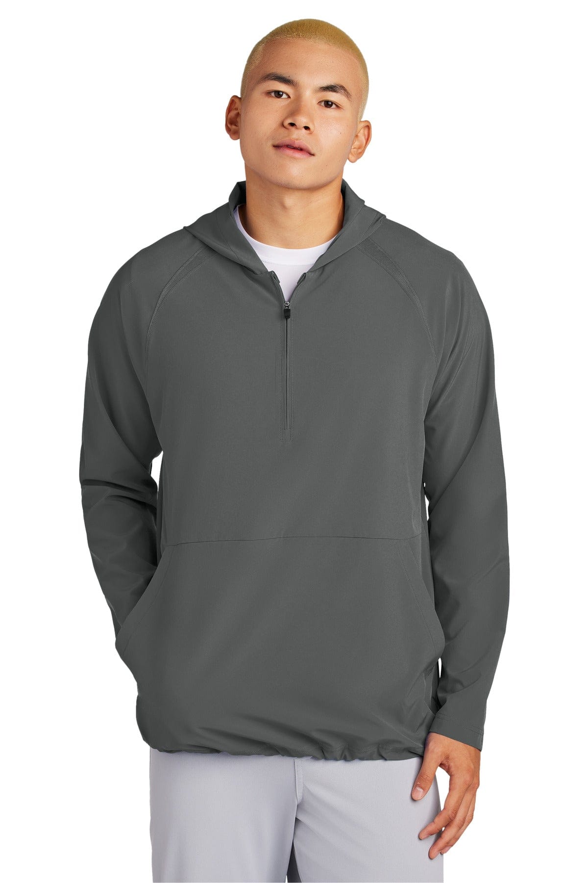 Sport-Tek JST488 Repeat 1/2-Zip Long Sleeve Hooded Jacket in Iron Grey