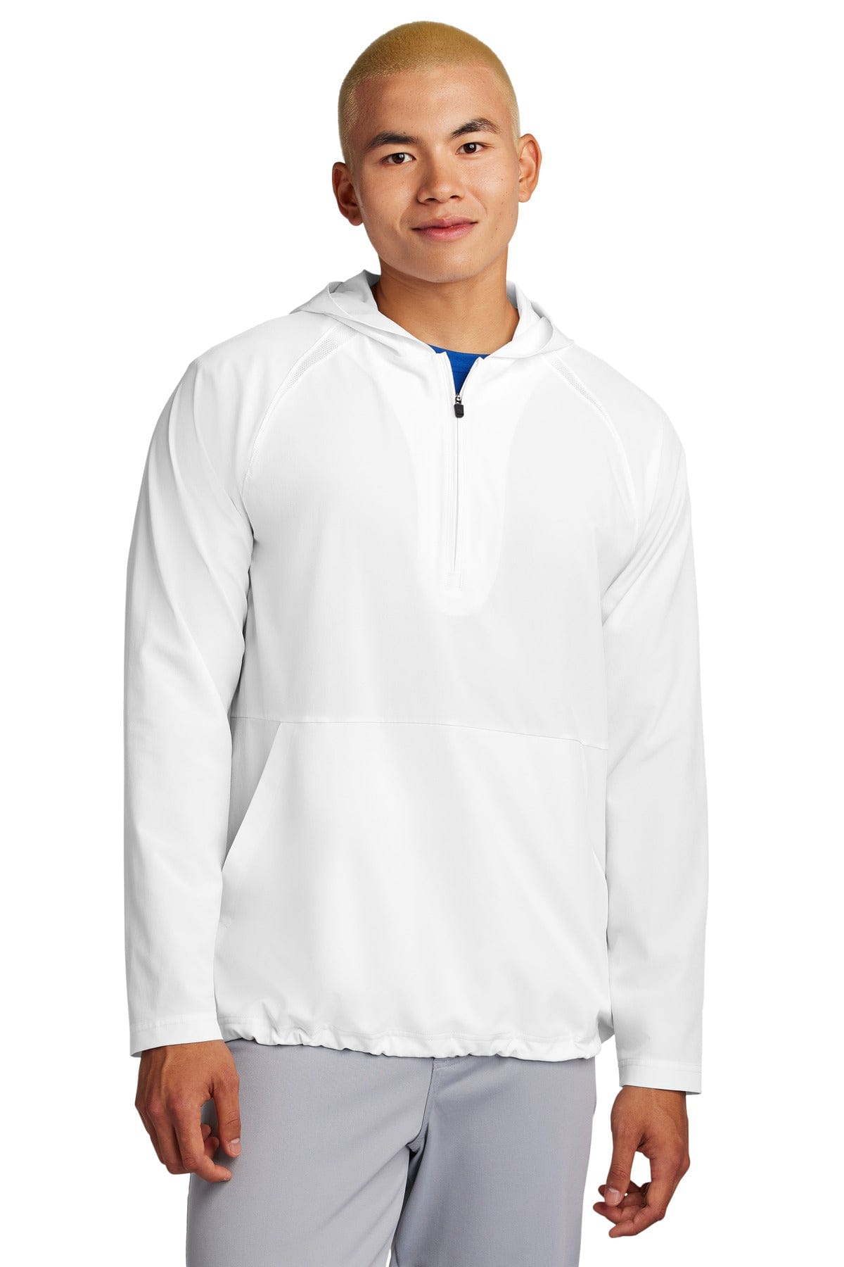 Sport-Tek JST488 Repeat 1/2-Zip Long Sleeve Hooded Jacket in White