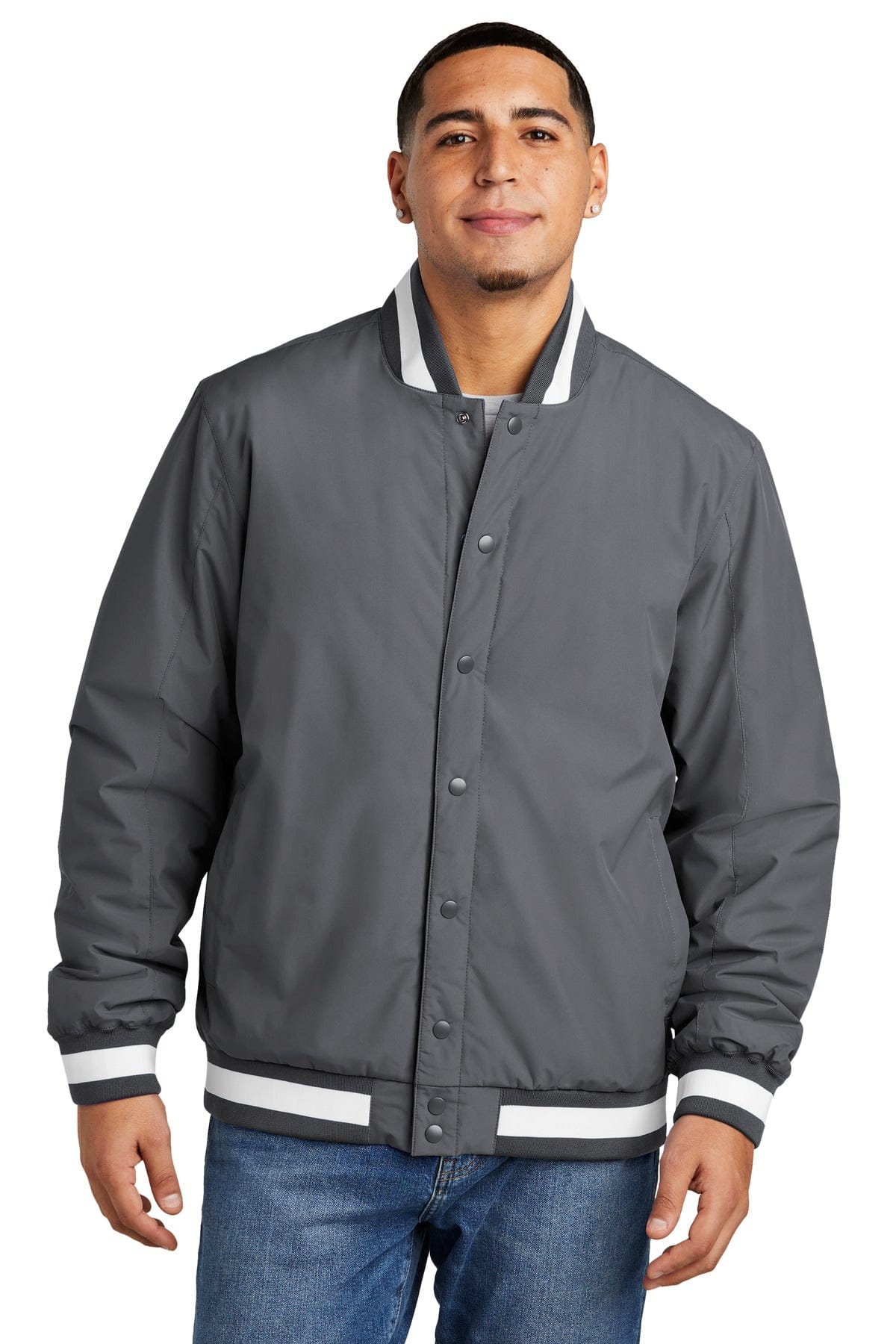 Sport-Tek JST58 Insulated Varsity Jacket in Graphite