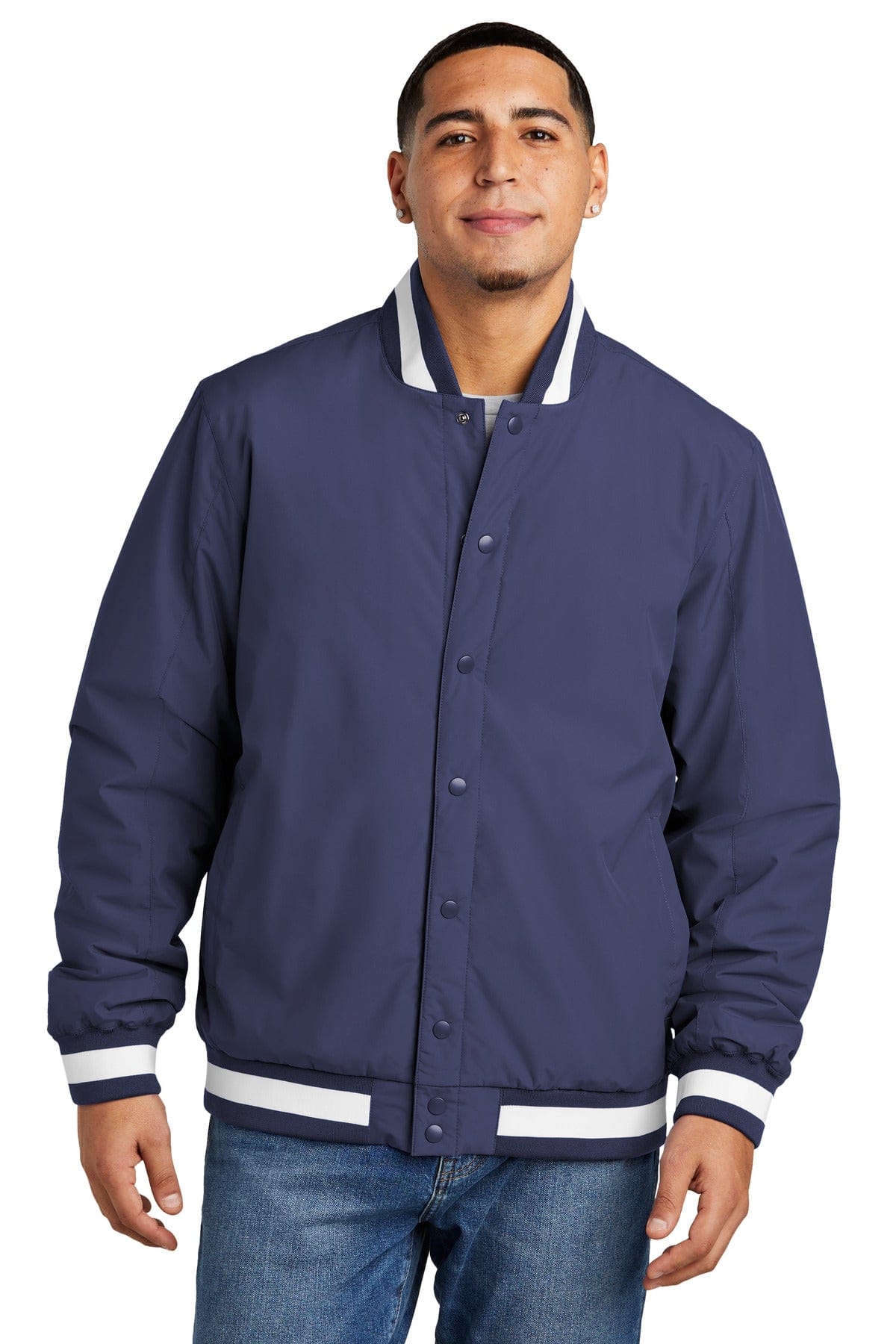 Sport-Tek JST58 Insulated Varsity Jacket in True Navy
