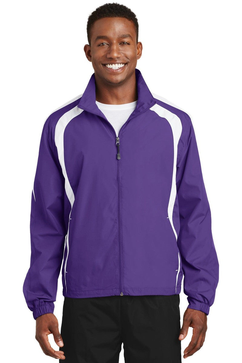 Sport-Tek JST60 Colorblock Raglan Jacket in Purple/ White