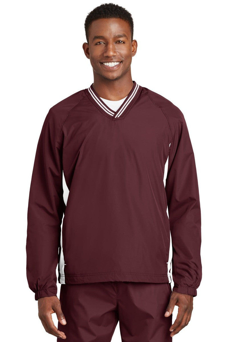 Sport-Tek JST62 V-Neck Shirt in Maroon/ White
