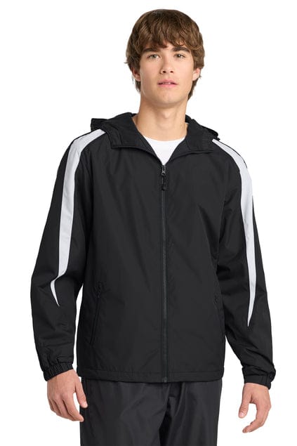 Sport-Tek JST81 Fleece-Lined Colorblock Jacket in Black/ White