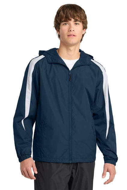 Sport-Tek JST81 Fleece-Lined Colorblock Jacket in True Navy/ White