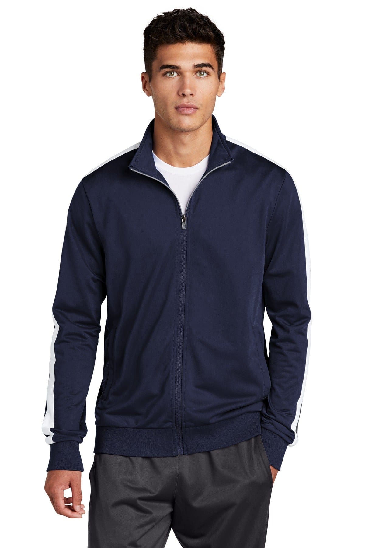 Sport-Tek Outerwear XS / True Navy/ White Sport-Tek JST94 Tricot Track Jacket