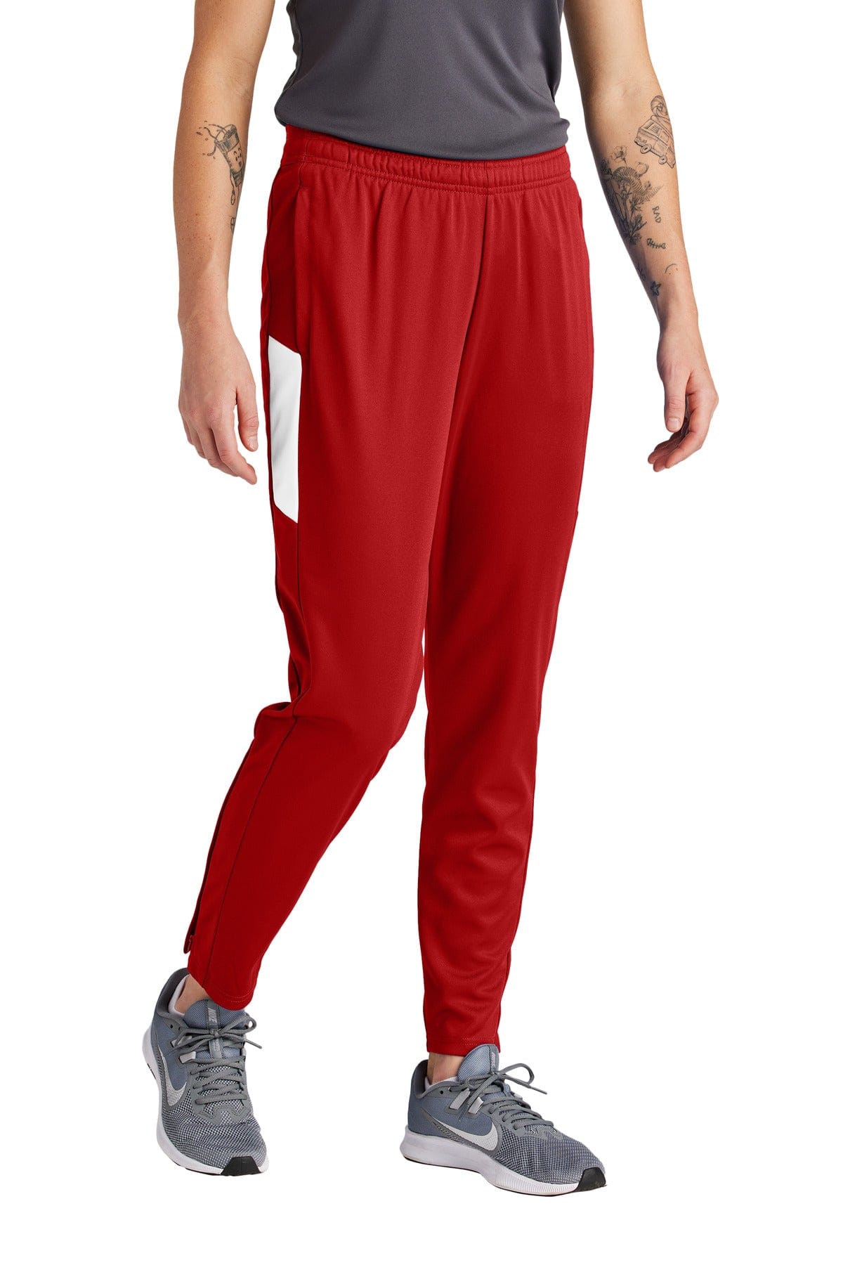 Sport-Tek LPST800 Ladies Travel Pant in Deep Red/ White