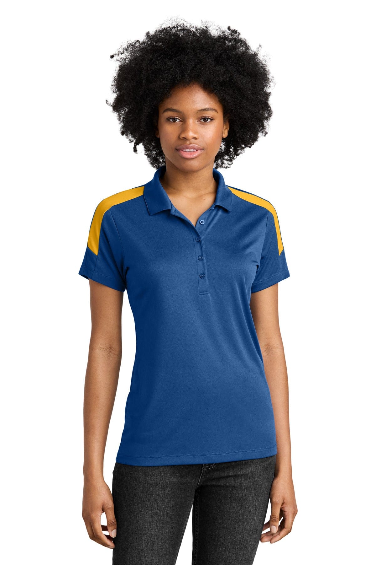 Sport-Tek LST104 Women's Competitor United Polo in Royal/ Gold