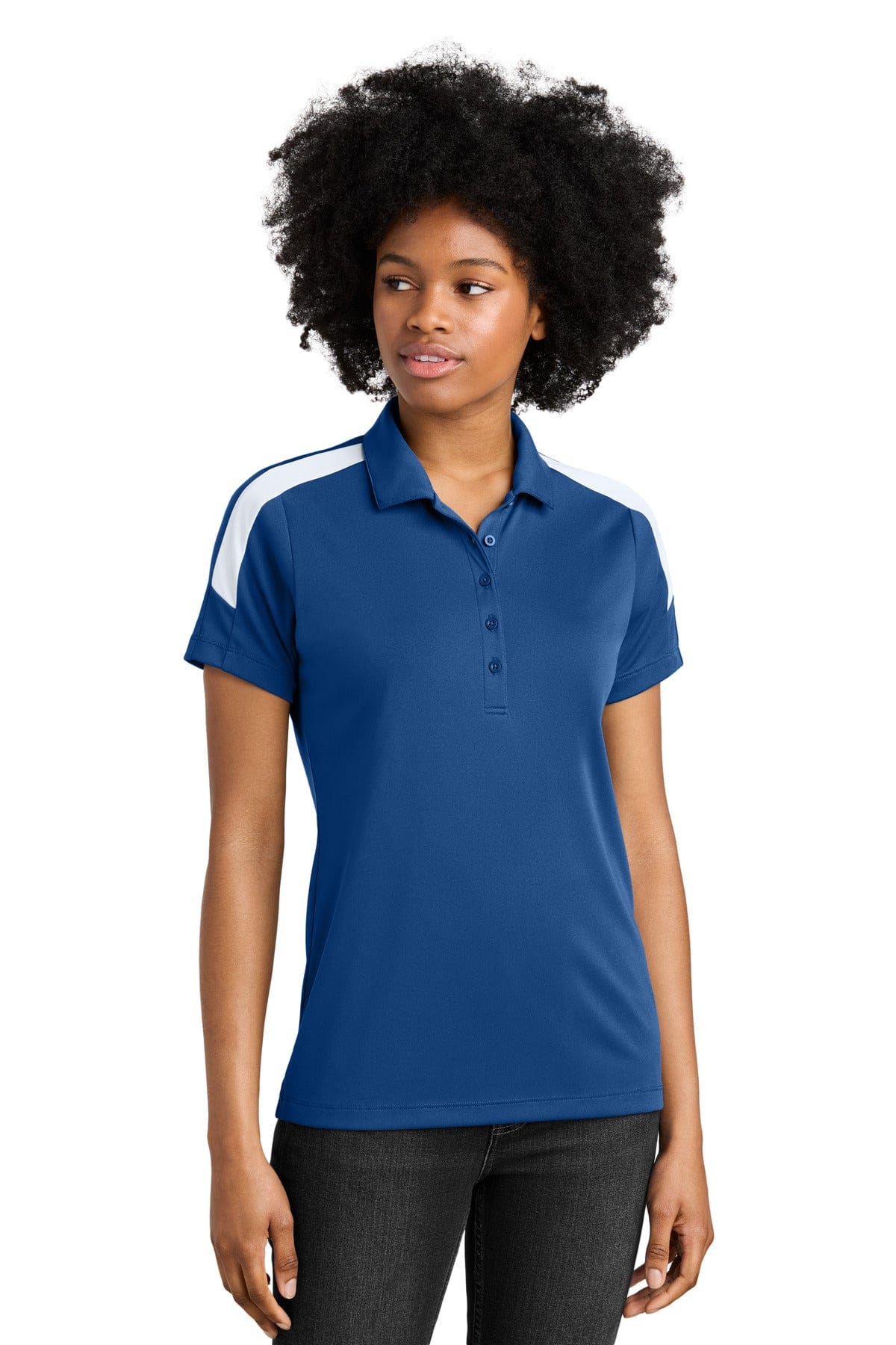 Sport-Tek LST104 Women's Competitor United Polo in Royal/ White