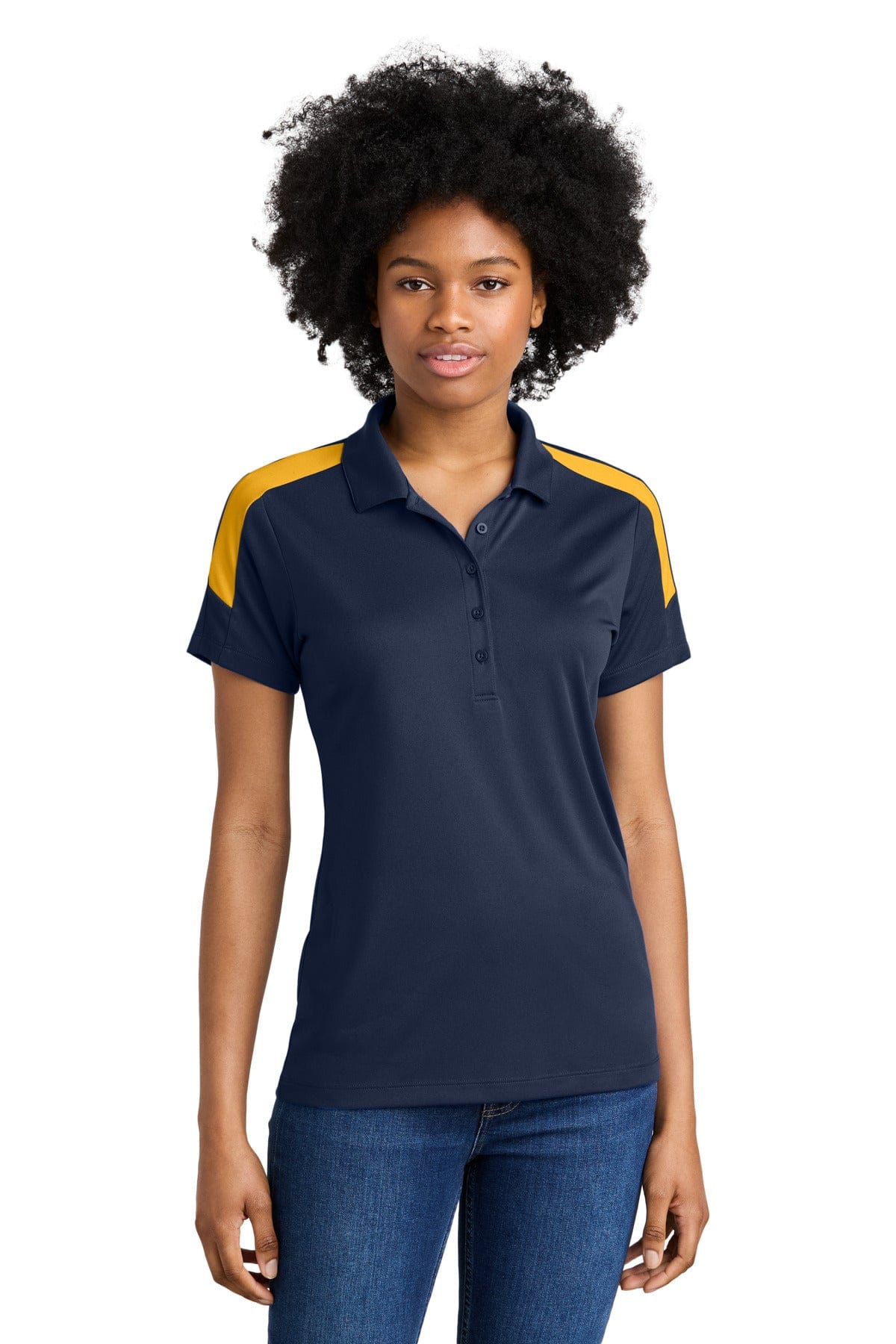 Sport-Tek LST104 Women's Competitor United Polo in True Navy/ Gold