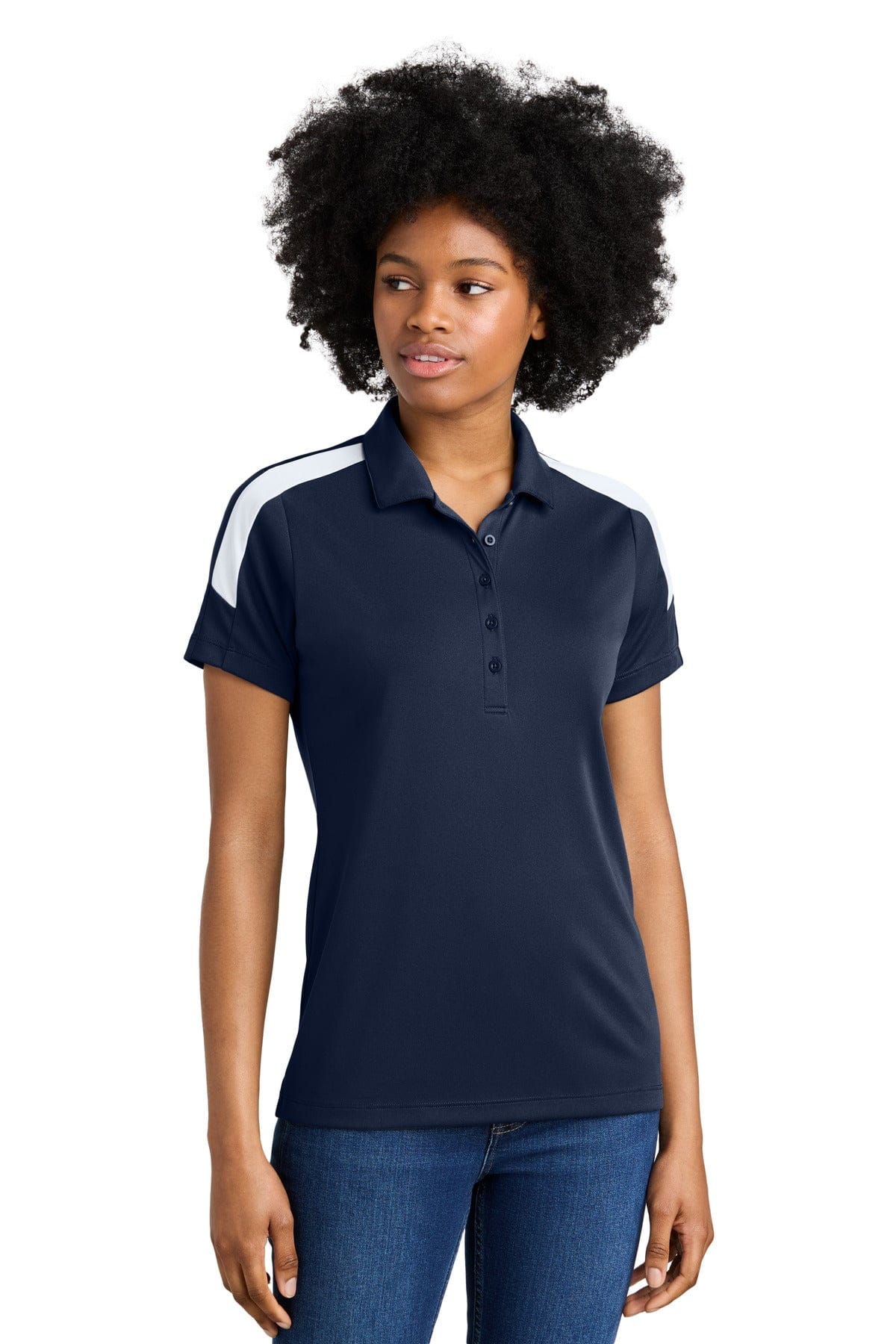 Sport-Tek LST104 Women's Competitor United Polo in True Navy/ White
