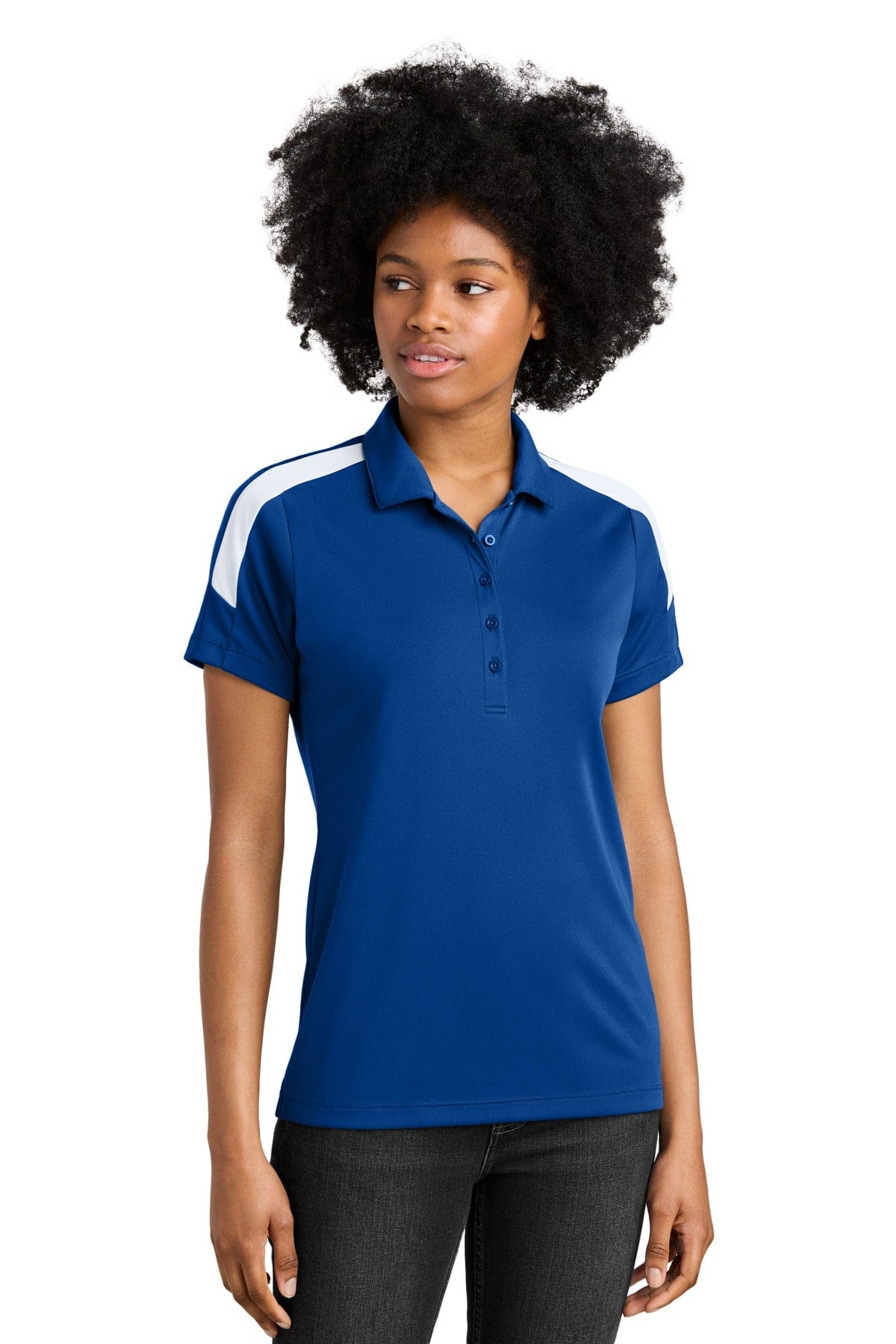 Sport-Tek LST104 Women's Competitor United Polo in True Royal/ White