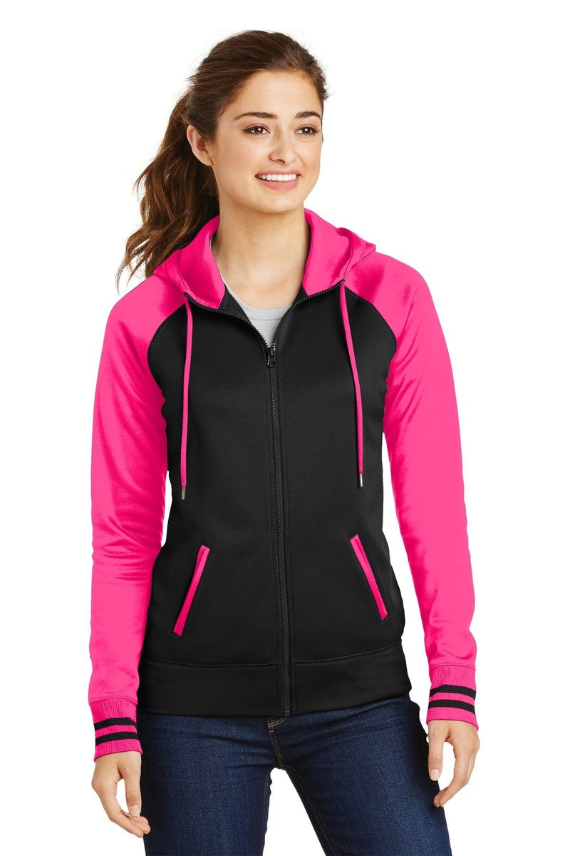 Sport-Tek LST236 Ladies Sport-Wick Varsity Fleece Full-Zip Hooded Jacket in 