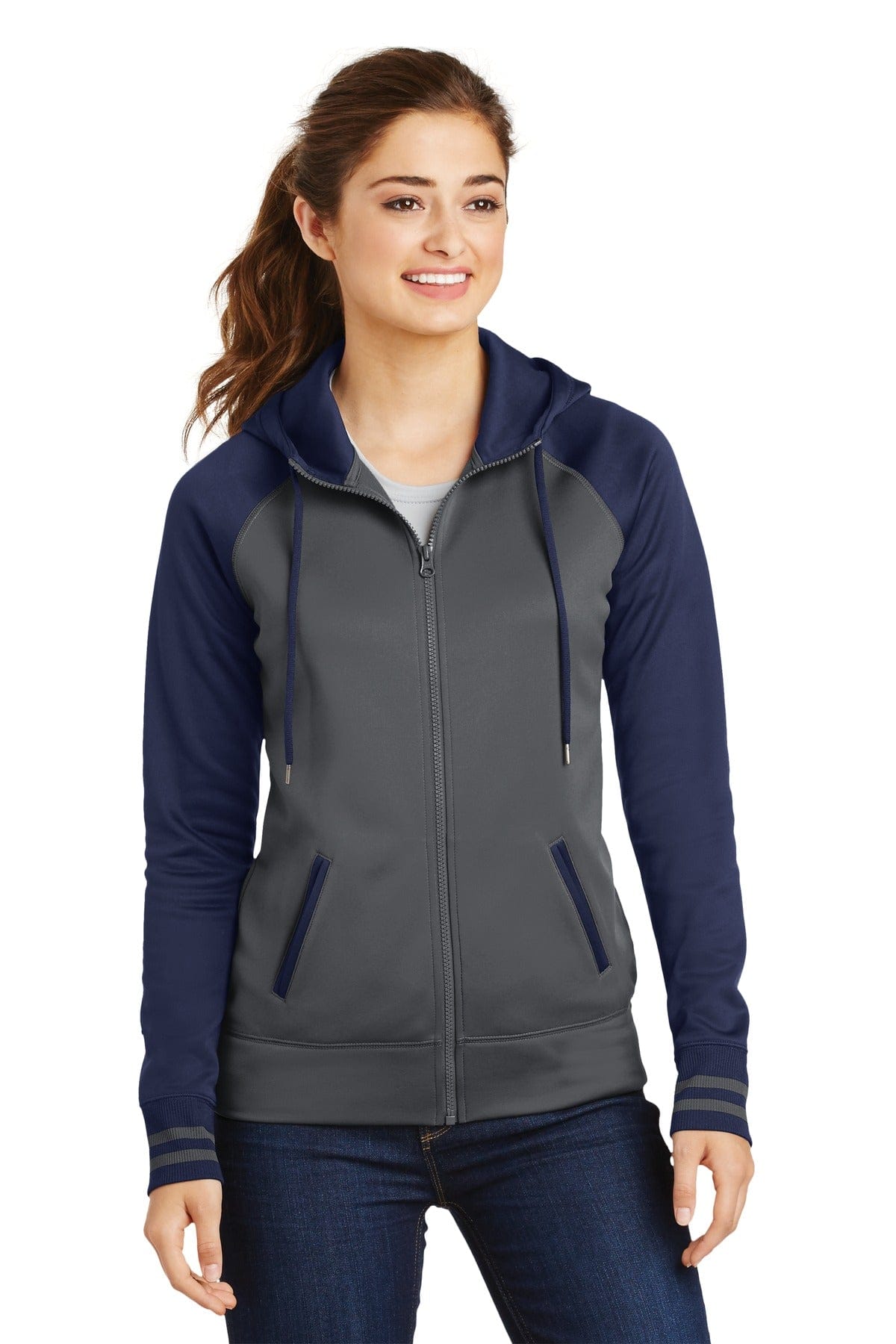 Sport-Tek LST236 Ladies Sport-Wick Varsity Fleece Full-Zip Hooded Jacket in 