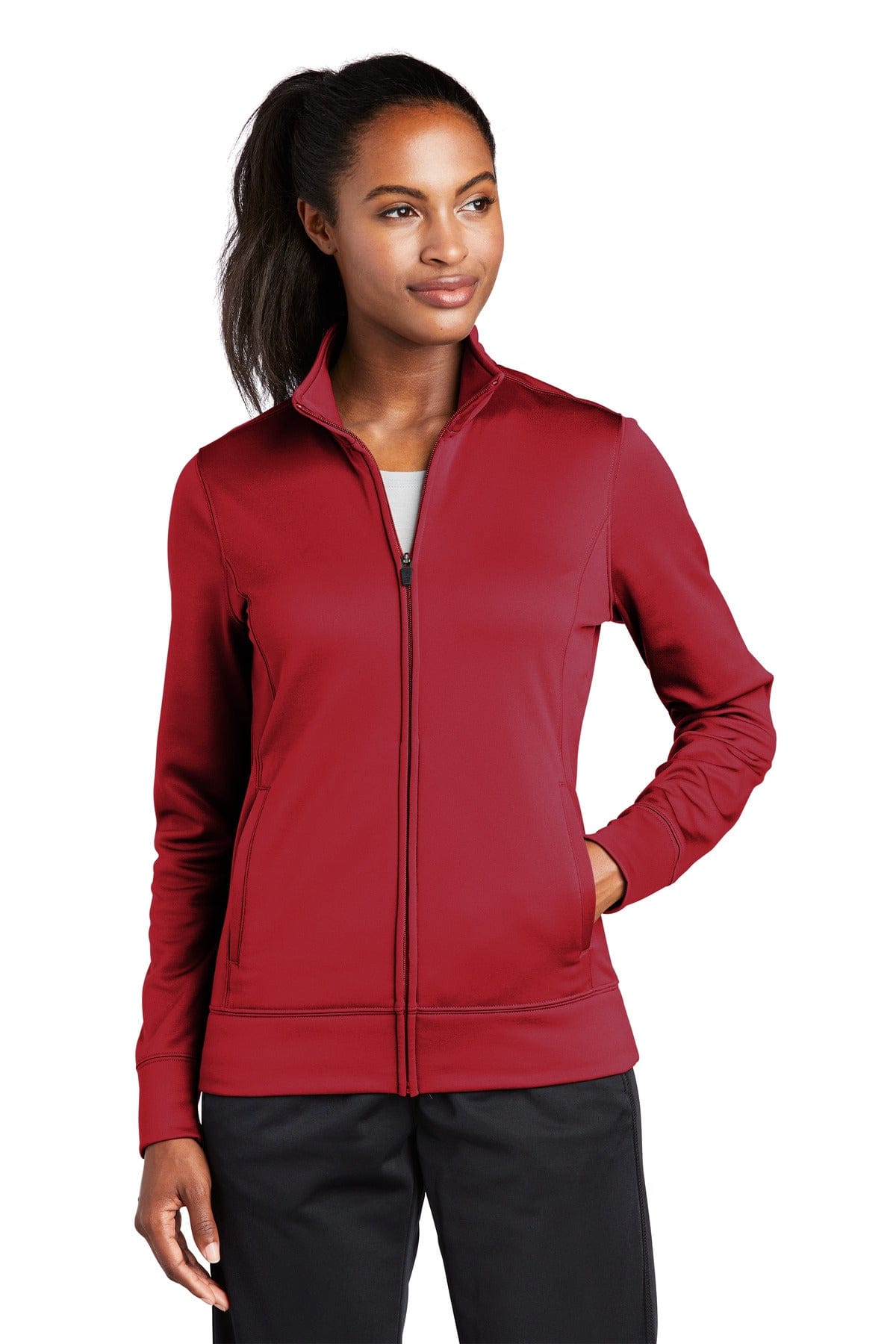 Sport-Tek LST241 Ladies Sport-Wick Fleece Full-Zip Jacket in Deep Red