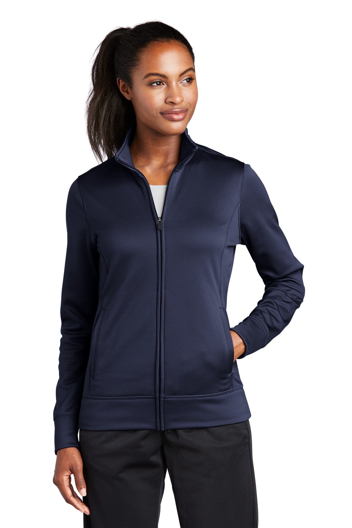 Sport-Tek LST241 Ladies Sport-Wick Fleece Full-Zip Jacket in Navy