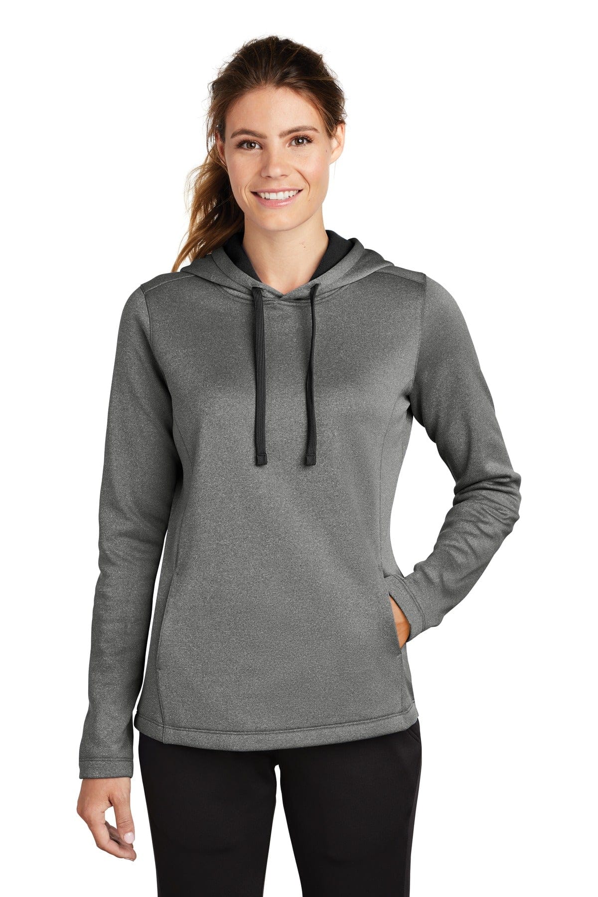 Sport-Tek LST264 Ladies PosiCharge Sport-Wick Heather Fleece Hooded Pullover in 