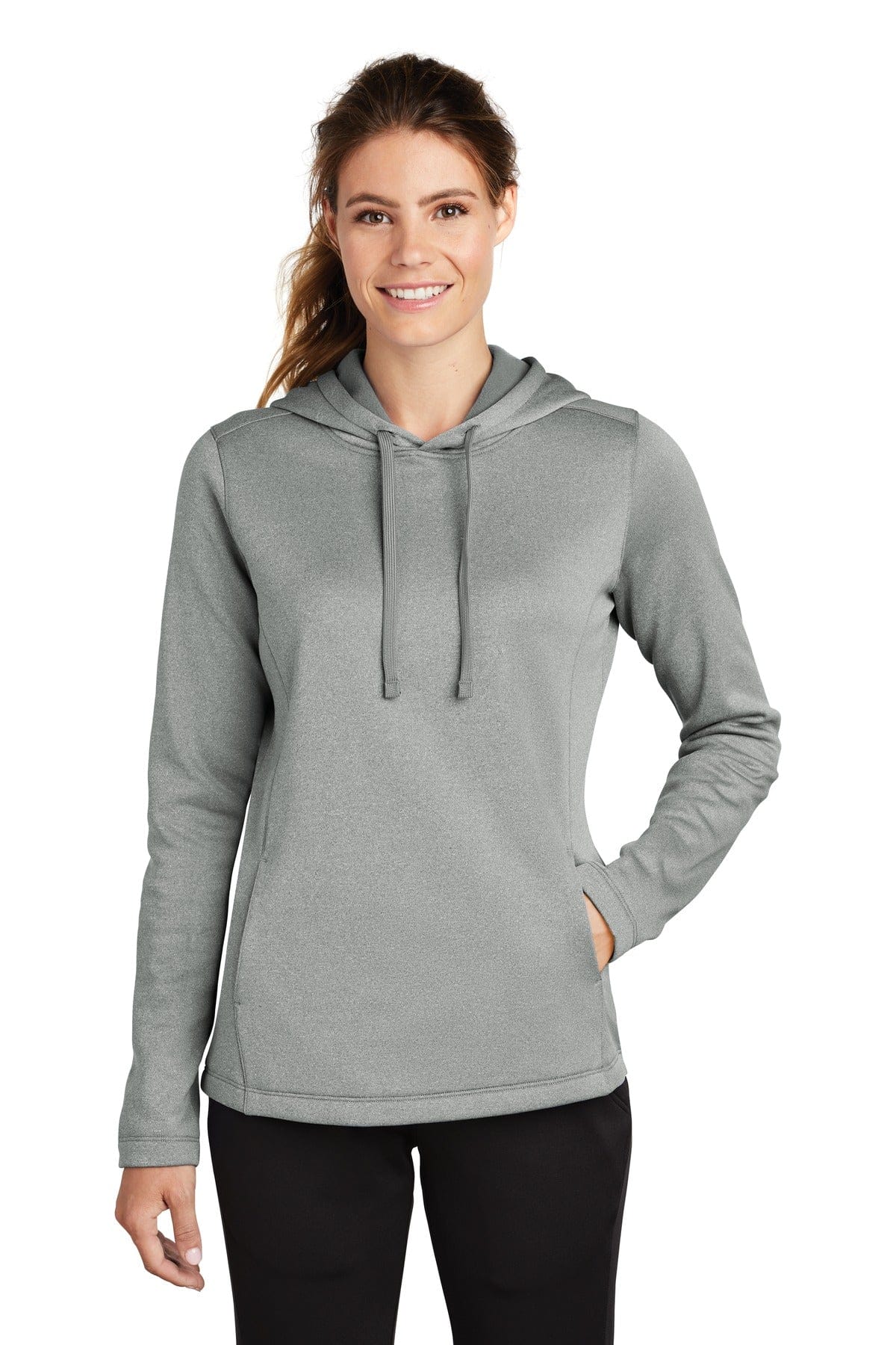 Sport-Tek Sweatshirts/Fleece XS / Dark Silver Heather Sport-Tek LST264 Ladies PosiCharge Sport-Wick Heather Fleece Hooded Pullover