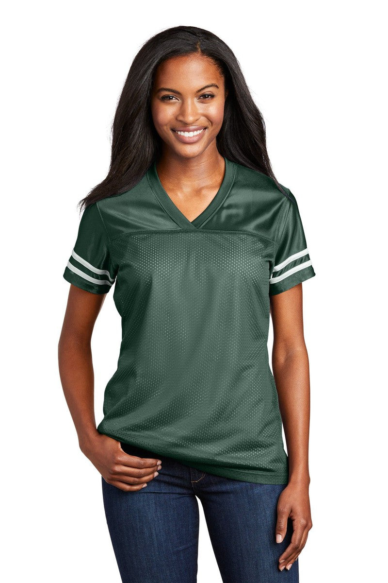 Sport-Tek LST307 Ladies PosiCharge Replica Jersey in Forest Green/ White