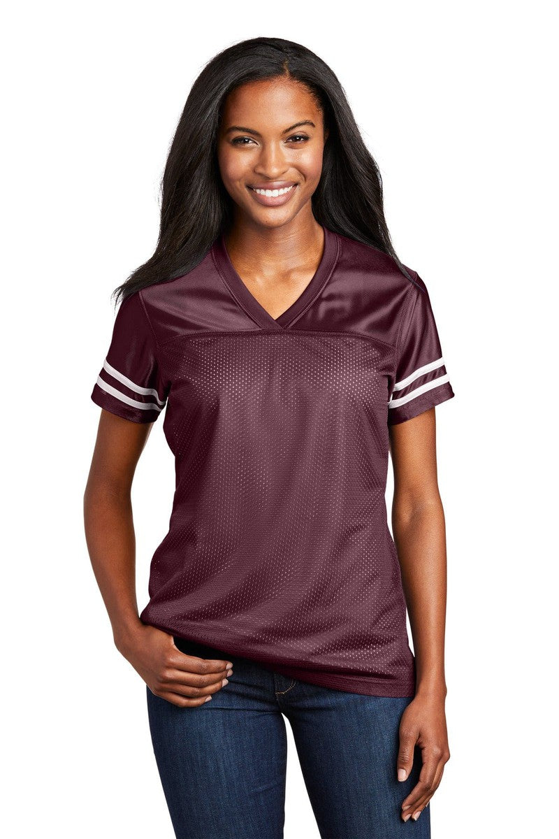 Sport-Tek LST307 Ladies PosiCharge Replica Jersey in Maroon/ White