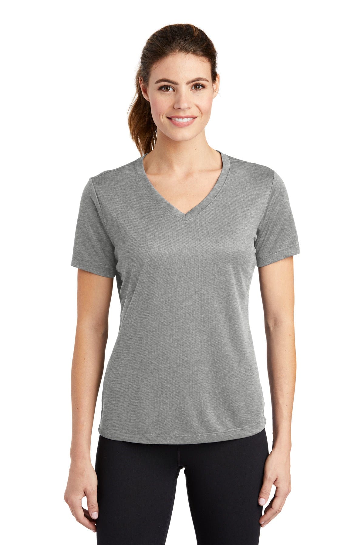 Sport-Tek LST340 Ladies PosiCharge RacerMesh V-Neck Tee in Grey Heather
