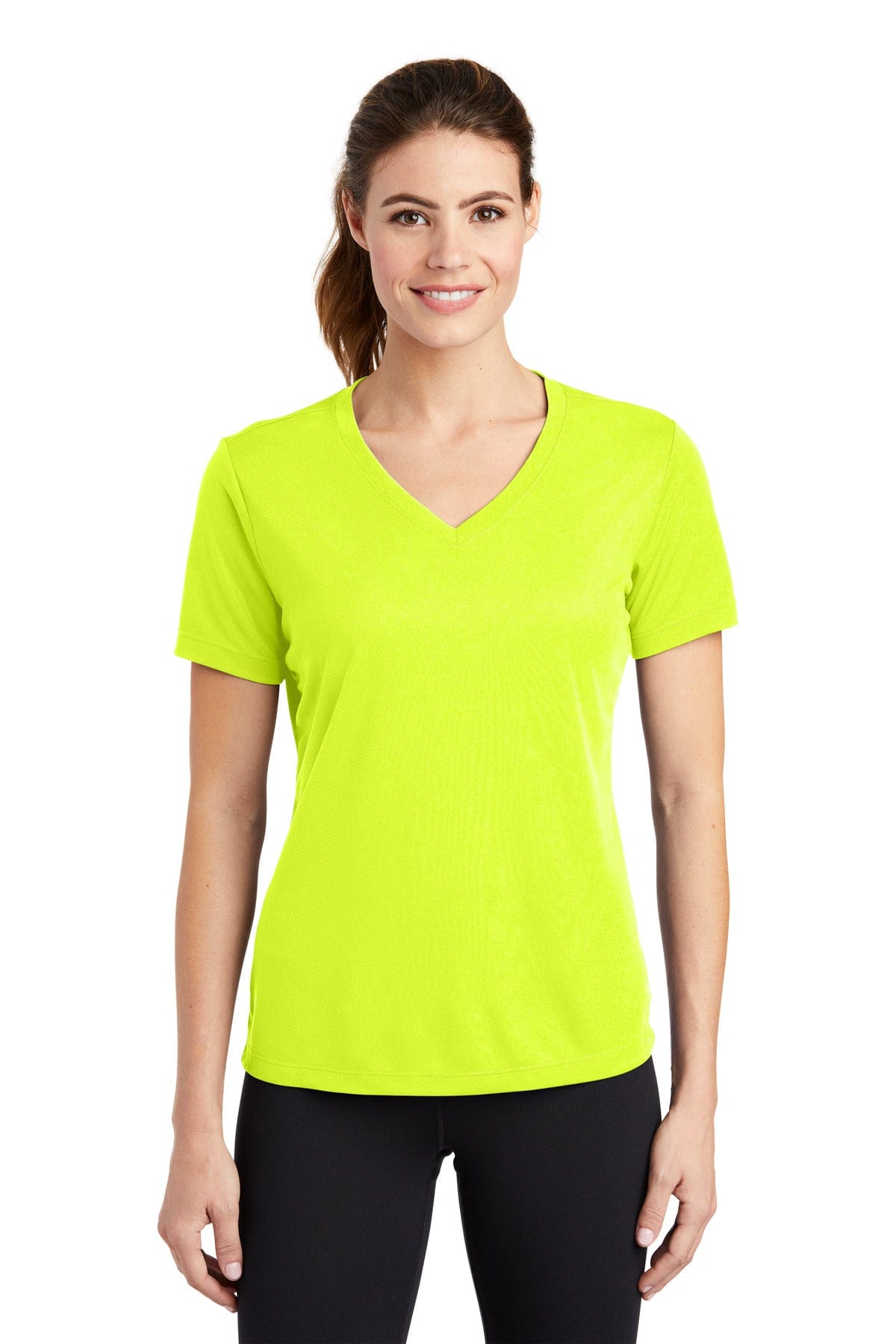 Sport-Tek LST340 Ladies PosiCharge RacerMesh V-Neck Tee in Neon Yellow