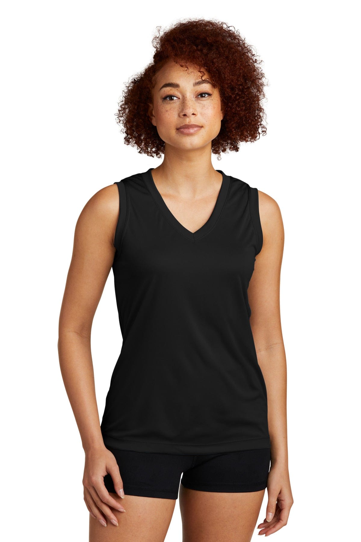 Sport-Tek LST352 Ladies Sleeveless PosiCharge Competitor V-Neck Tee in Black