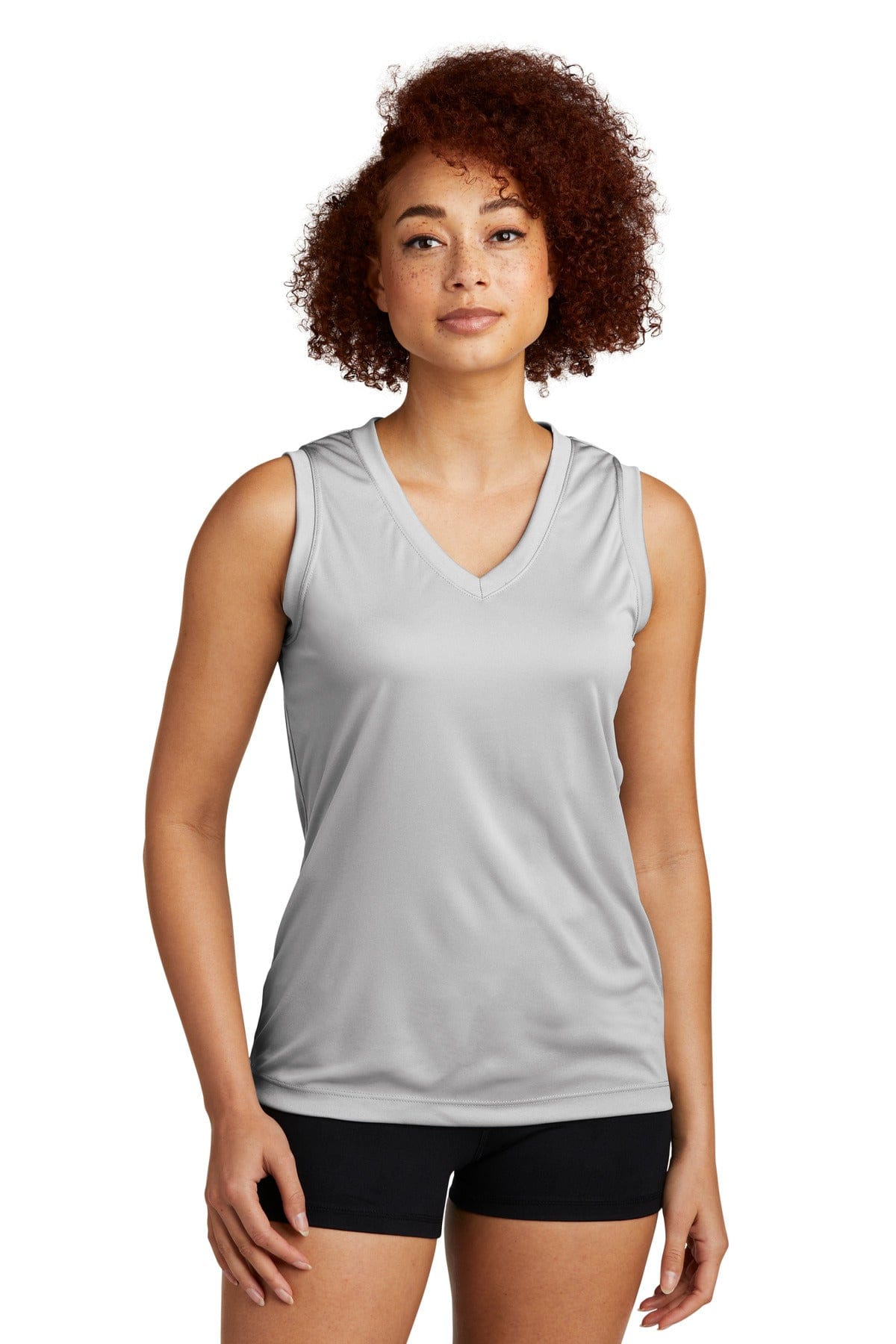 Sport-Tek LST352 Ladies Sleeveless PosiCharge Competitor V-Neck Tee in Silver
