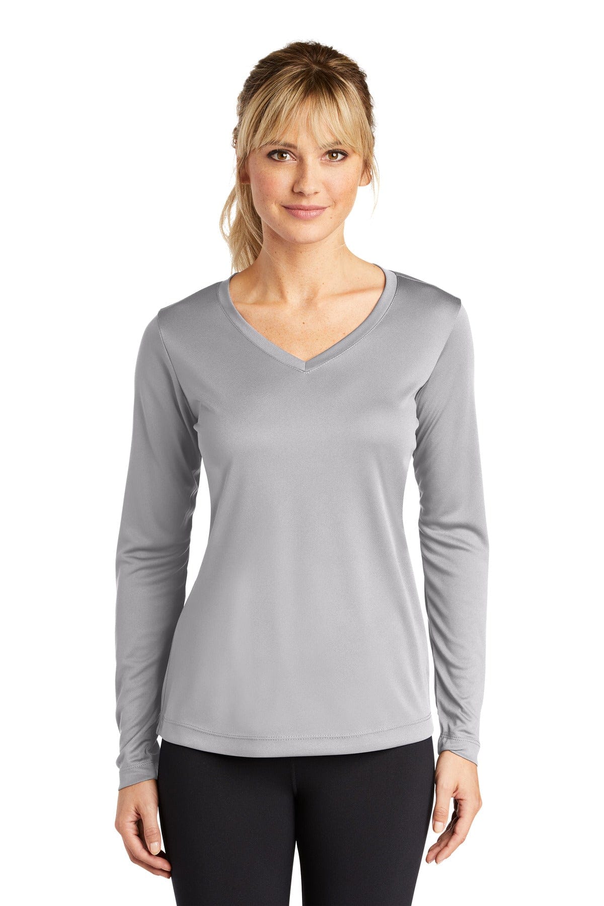 Sport-Tek T-Shirts XS / Silver Sport-Tek LST353LS Ladies Long Sleeve PosiCharge Competitor V-Neck Tee