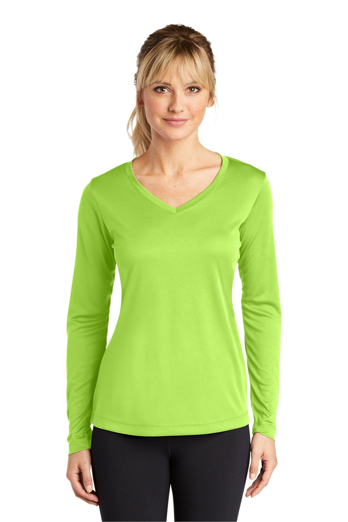 Sport-Tek T-Shirts XL / Lime Shock Sport-Tek LST353LS Ladies Long Sleeve PosiCharge Competitor V-Neck Tee.