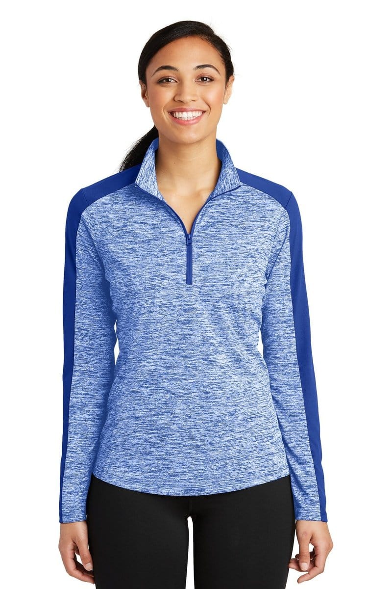 Sport-Tek LST397 Ladies PosiCharge Electric Heather Colorblock 1/4-Zip Pullover in 