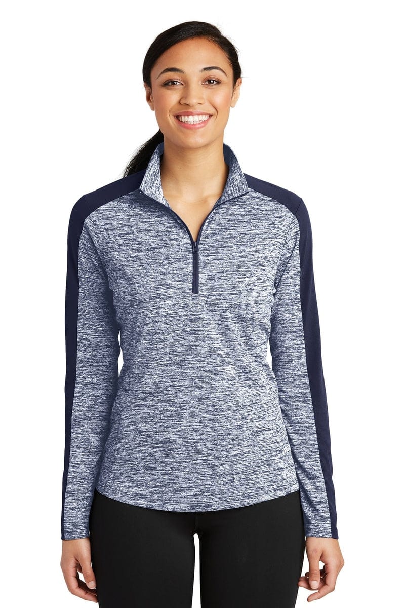 Sport-Tek LST397 Ladies PosiCharge Electric Heather Colorblock 1/4-Zip Pullover in 