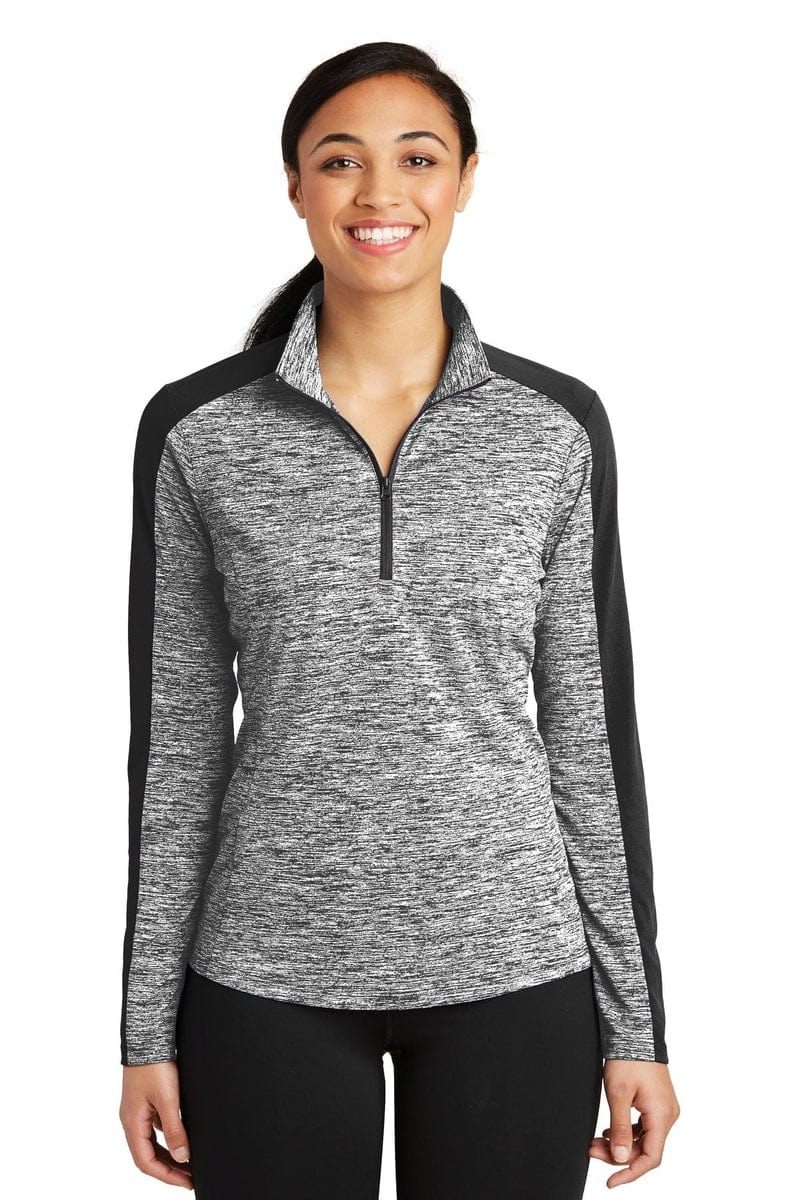 Sport-Tek LST397 Ladies PosiCharge Electric Heather Colorblock 1/4-Zip Pullover in 