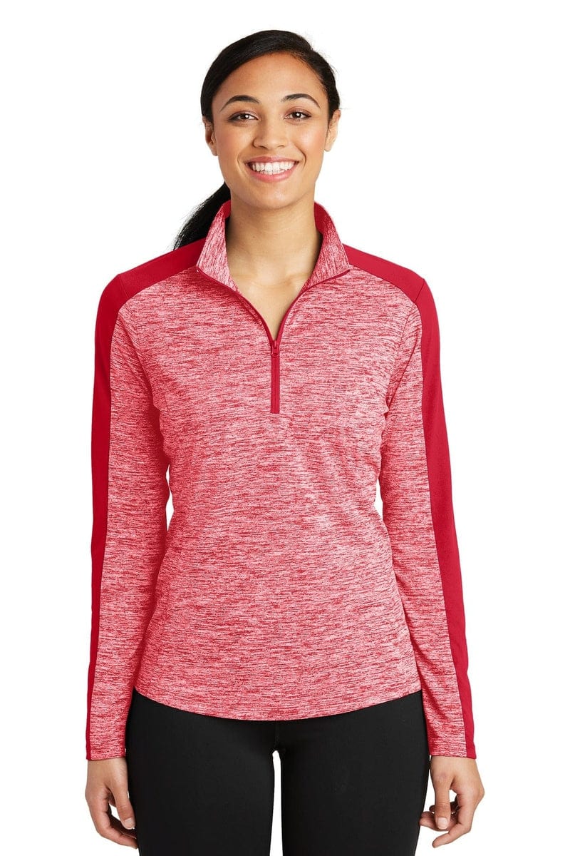 Sport-Tek LST397 Ladies PosiCharge Electric Heather Colorblock 1/4-Zip Pullover in 