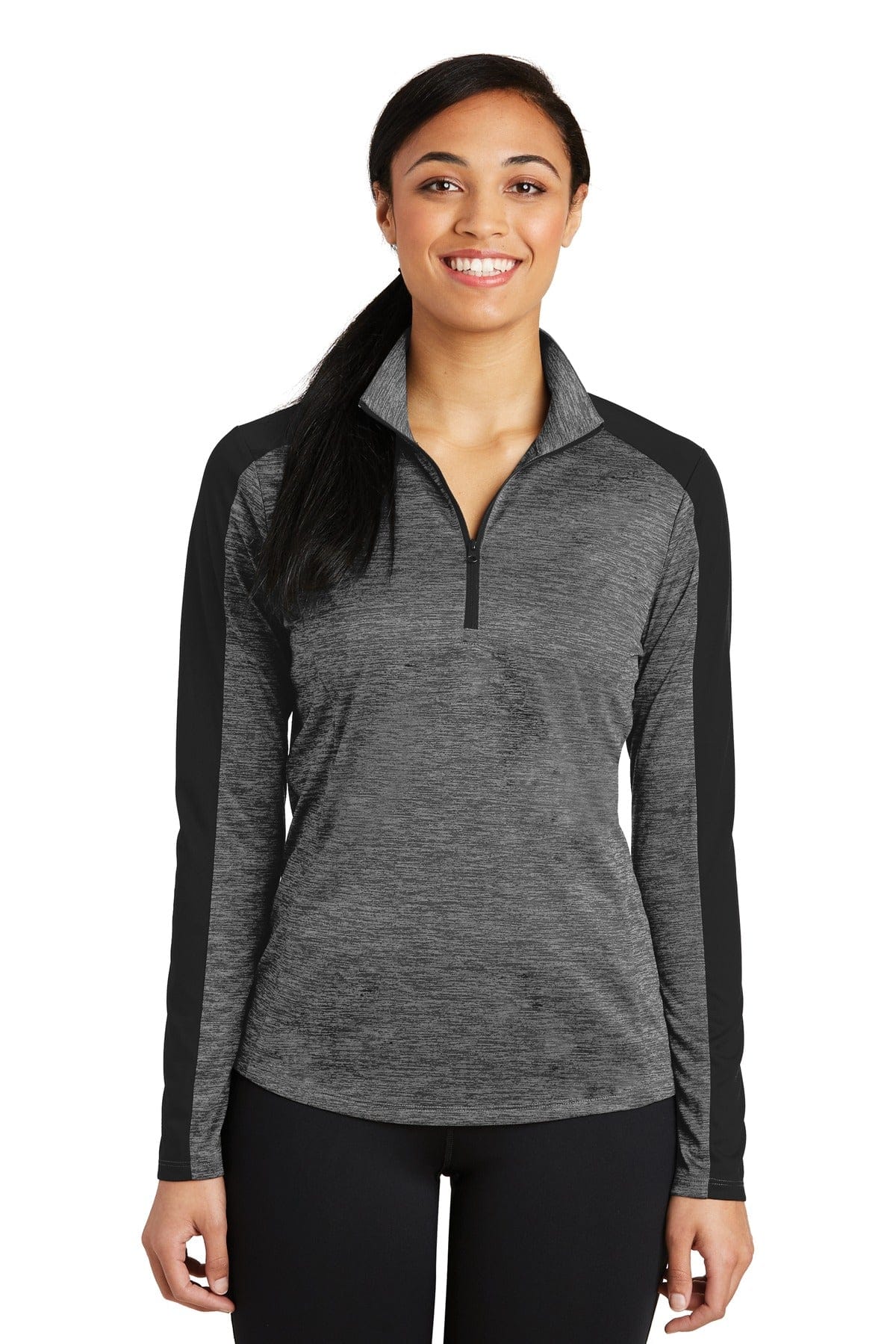 Sport-Tek LST397 Ladies PosiCharge Electric Heather Colorblock 1/4-Zip Pullover in 