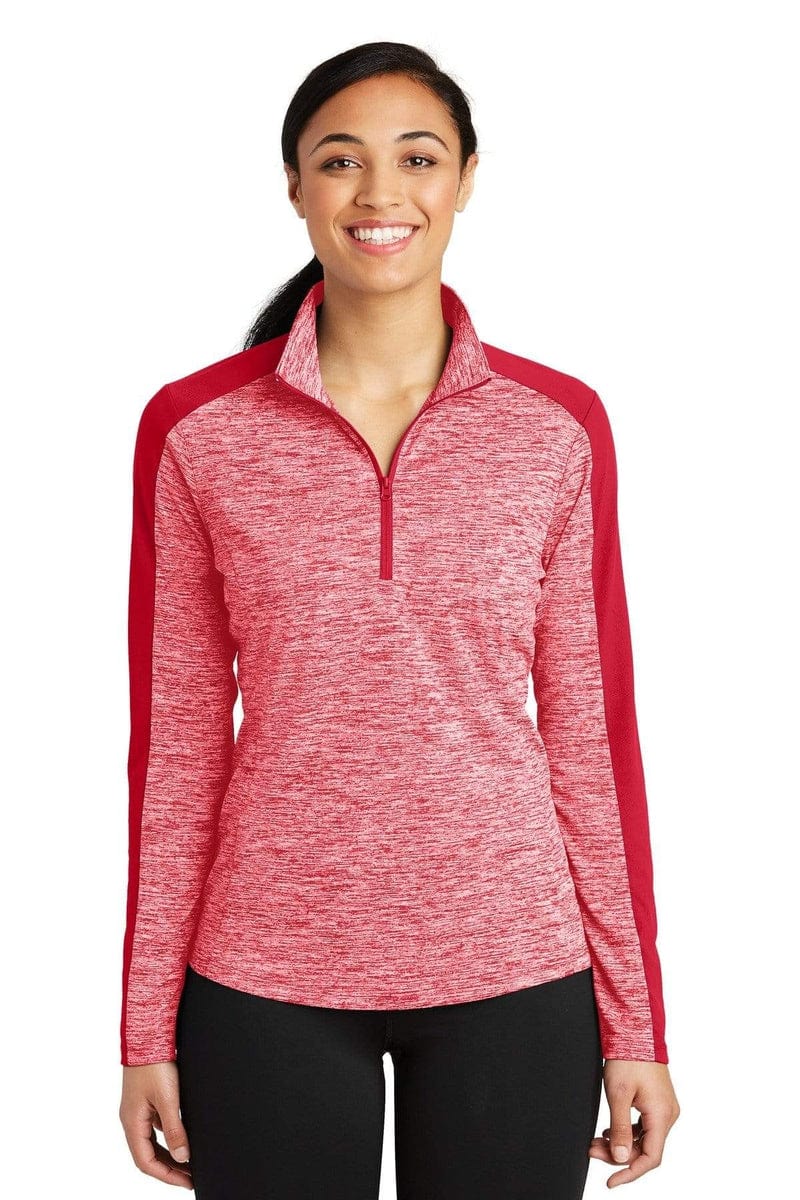 Sport-Tek LST397 Ladies PosiCharge Electric Heather Colorblock 1/4-Zip Pullover in 