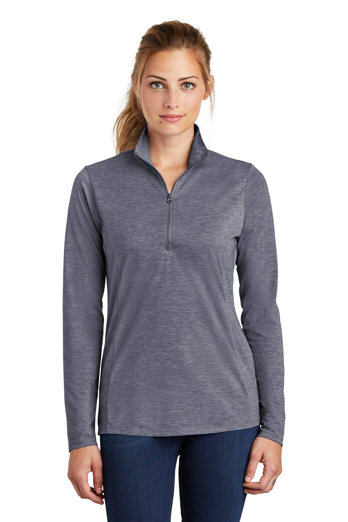 Sport-Tek Sweatshirts/Fleece XS / True Navy Heather Sport-Tek LST407 Ladies PosiCharge Tri-Blend Wicking 1/4-Zip Pullover