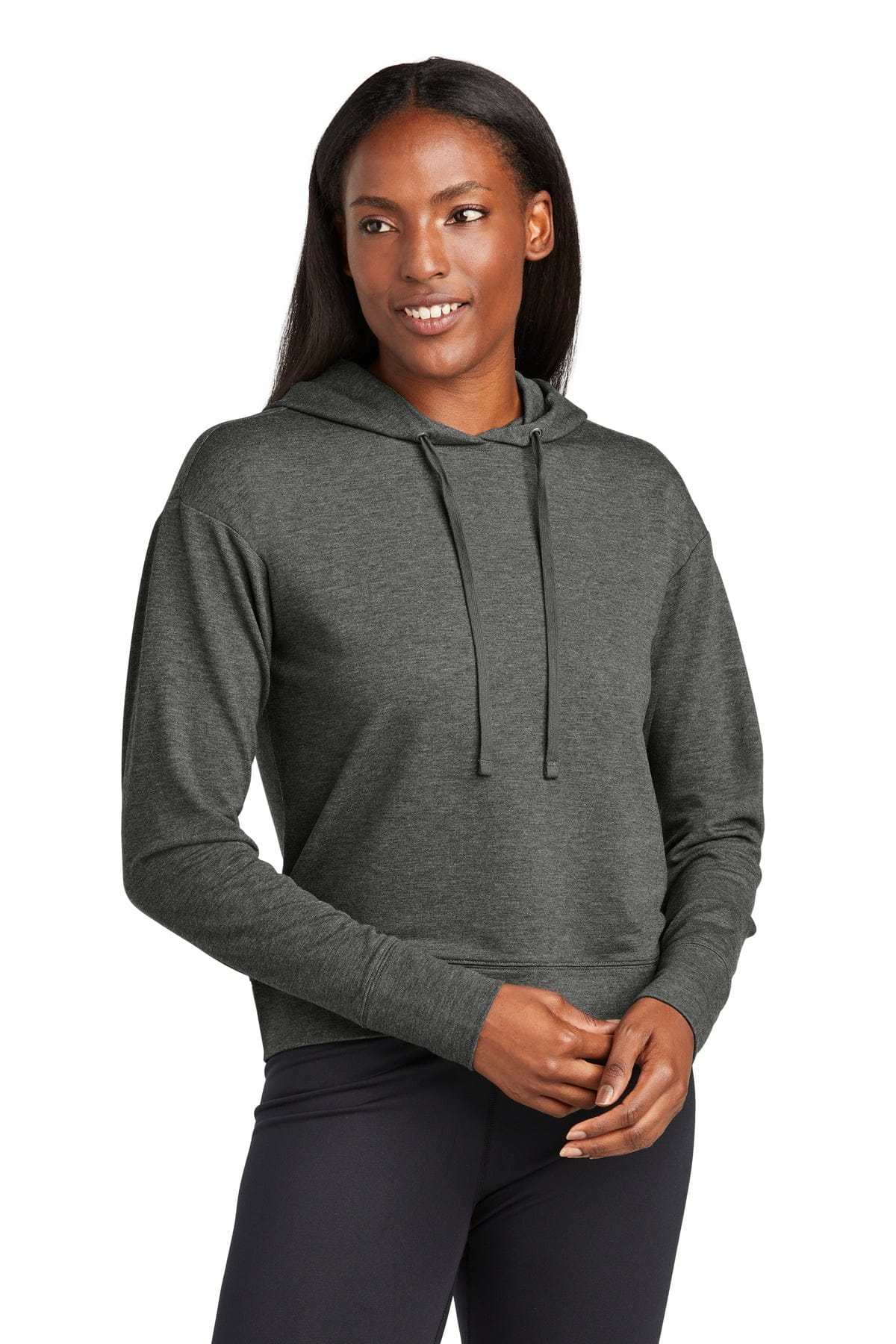 Sport-Tek LST562 Women's Sport-Wick Flex Fleece Pullover Hoodie in Dark Grey Heather
