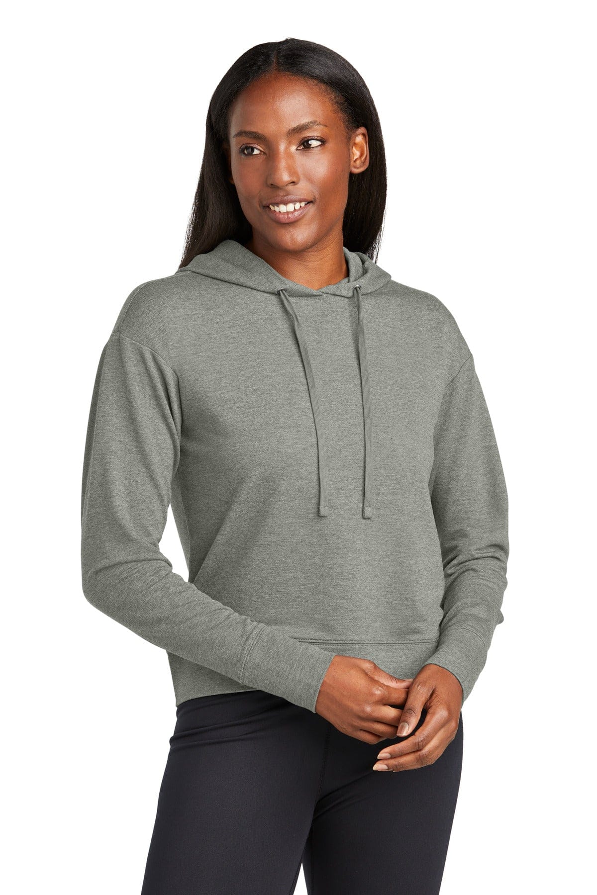 Sport-Tek LST562 Women's Sport-Wick Flex Fleece Pullover Hoodie in Light Grey Heather