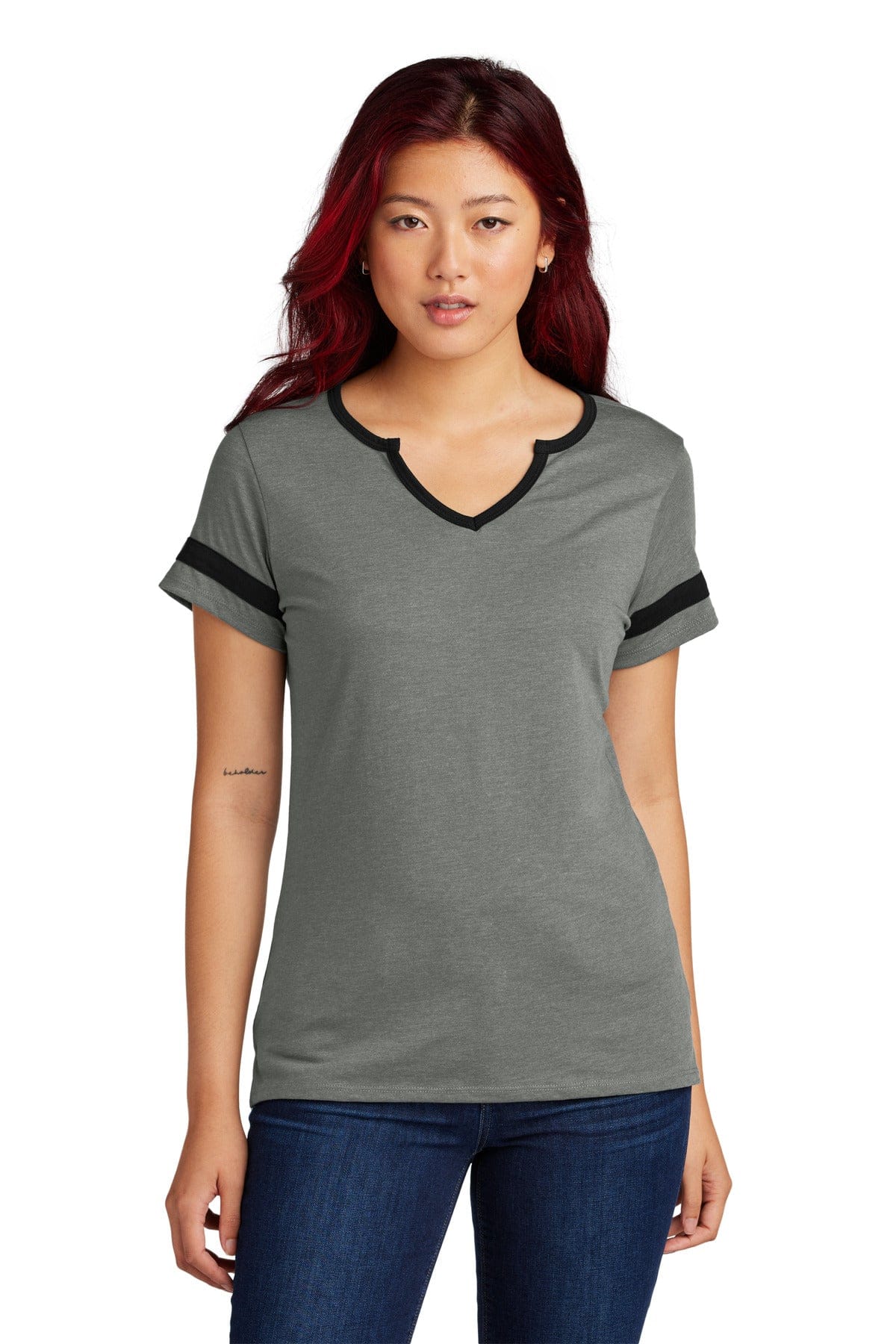 Sport-Tek LST6041 Women's Halftime Notch Neck Tee in Vintage Heather/ Black