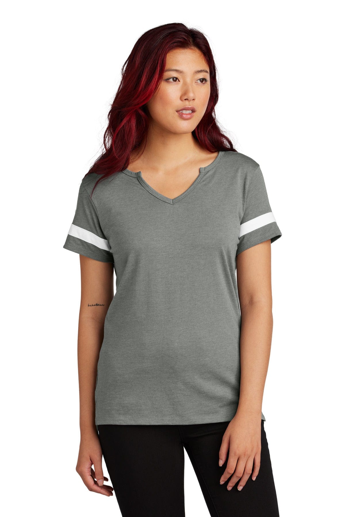Sport-Tek LST6041 Women's Halftime Notch Neck Tee in Vintage Heather/ White