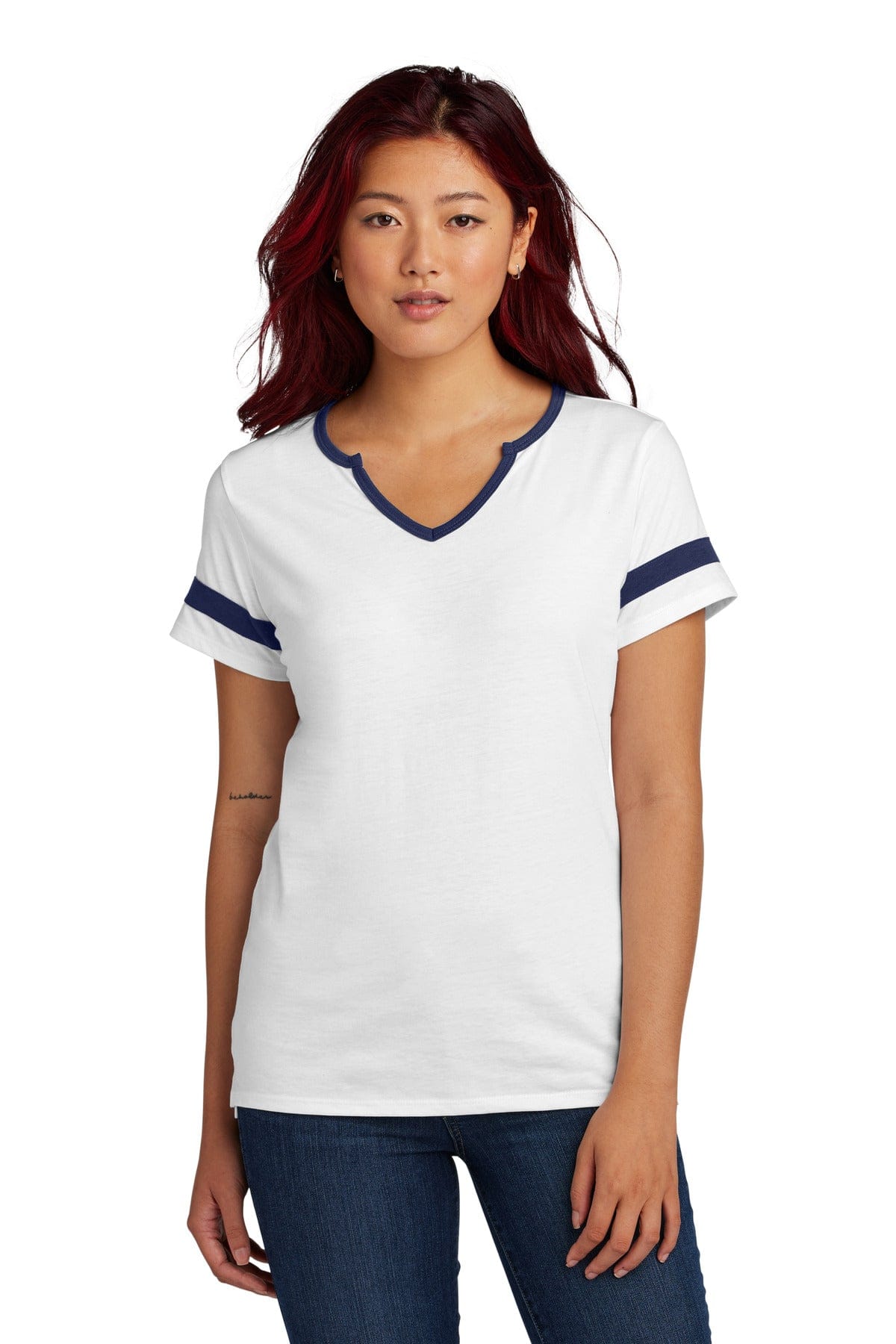 Sport-Tek LST6041 Women's Halftime Notch Neck Tee in White/ True Navy