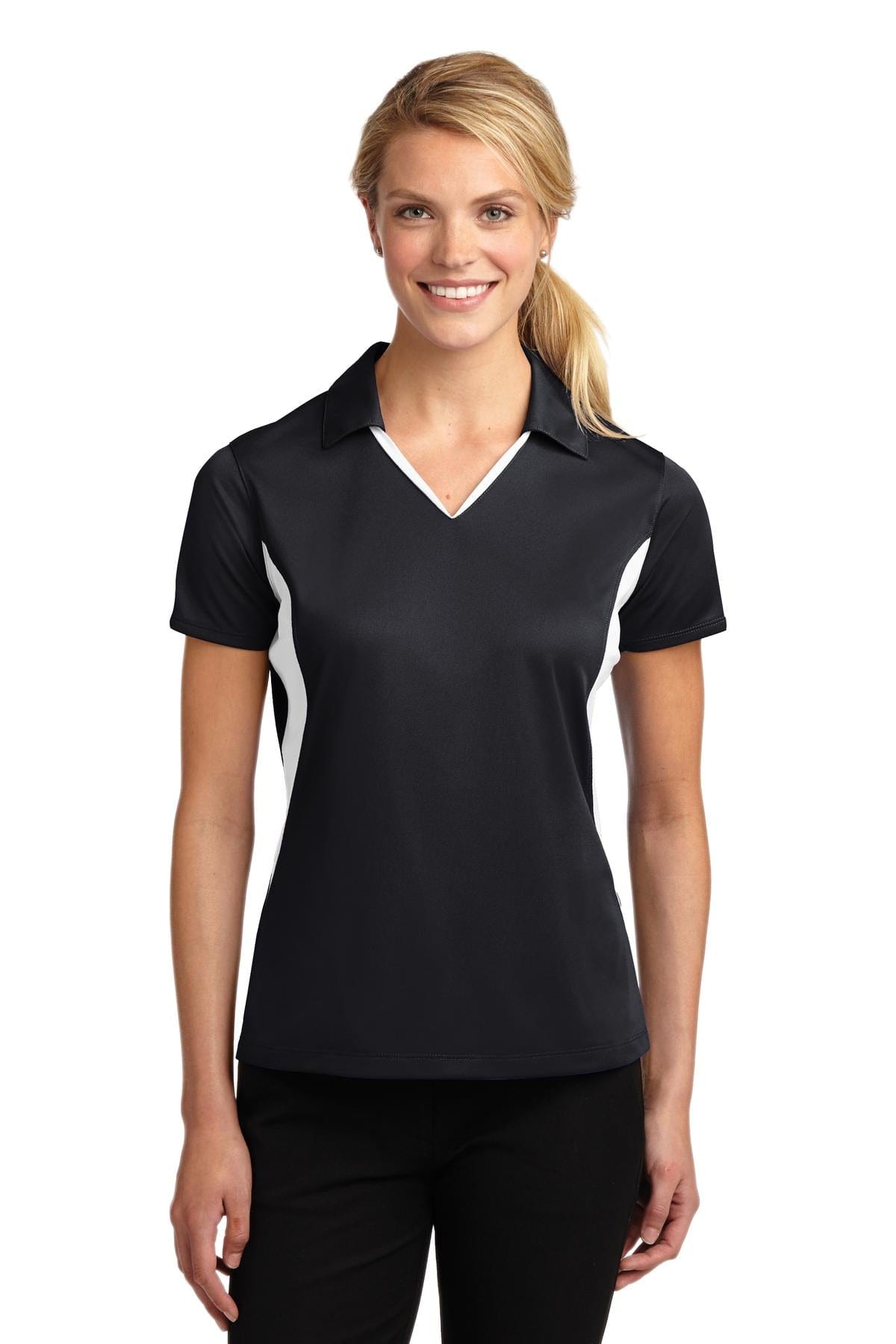 Sport-Tek Polos/Knits XS / Black/ White Sport-Tek LST655 Ladies Side Blocked Micropique Sport-Wick Polo