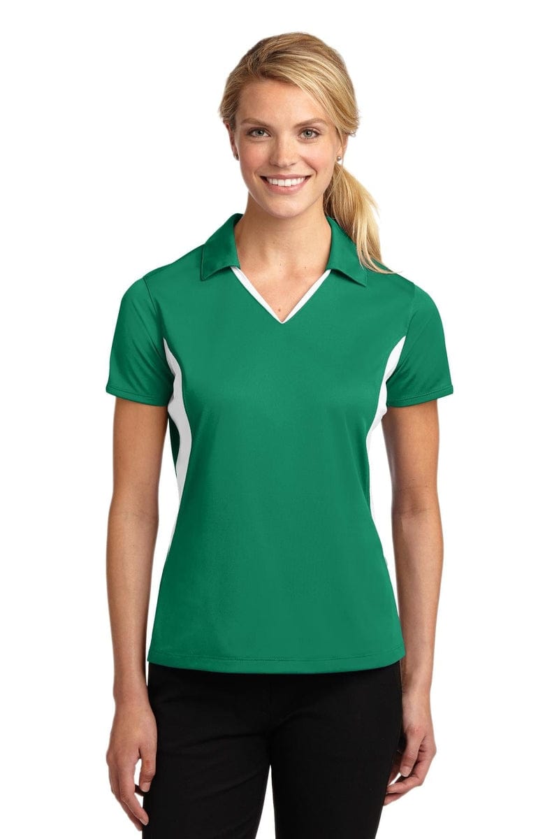 Sport-Tek LST655 Ladies Side Blocked Micropique Sport-Wick Polo in Kelly Green/ White