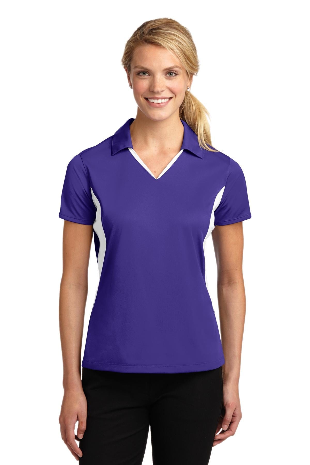 Sport-Tek Polos/Knits XS / Purple/ White Sport-Tek LST655 Ladies Side Blocked Micropique Sport-Wick Polo