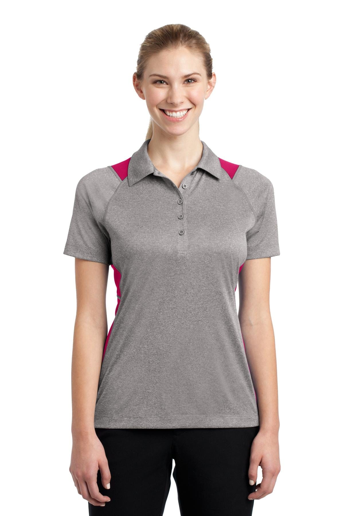Sport-Tek Polos/Knits XS / Vintage Heather/ Pink Raspberry Sport-Tek LST665 Ladies Heather Colorblock Contender Polo