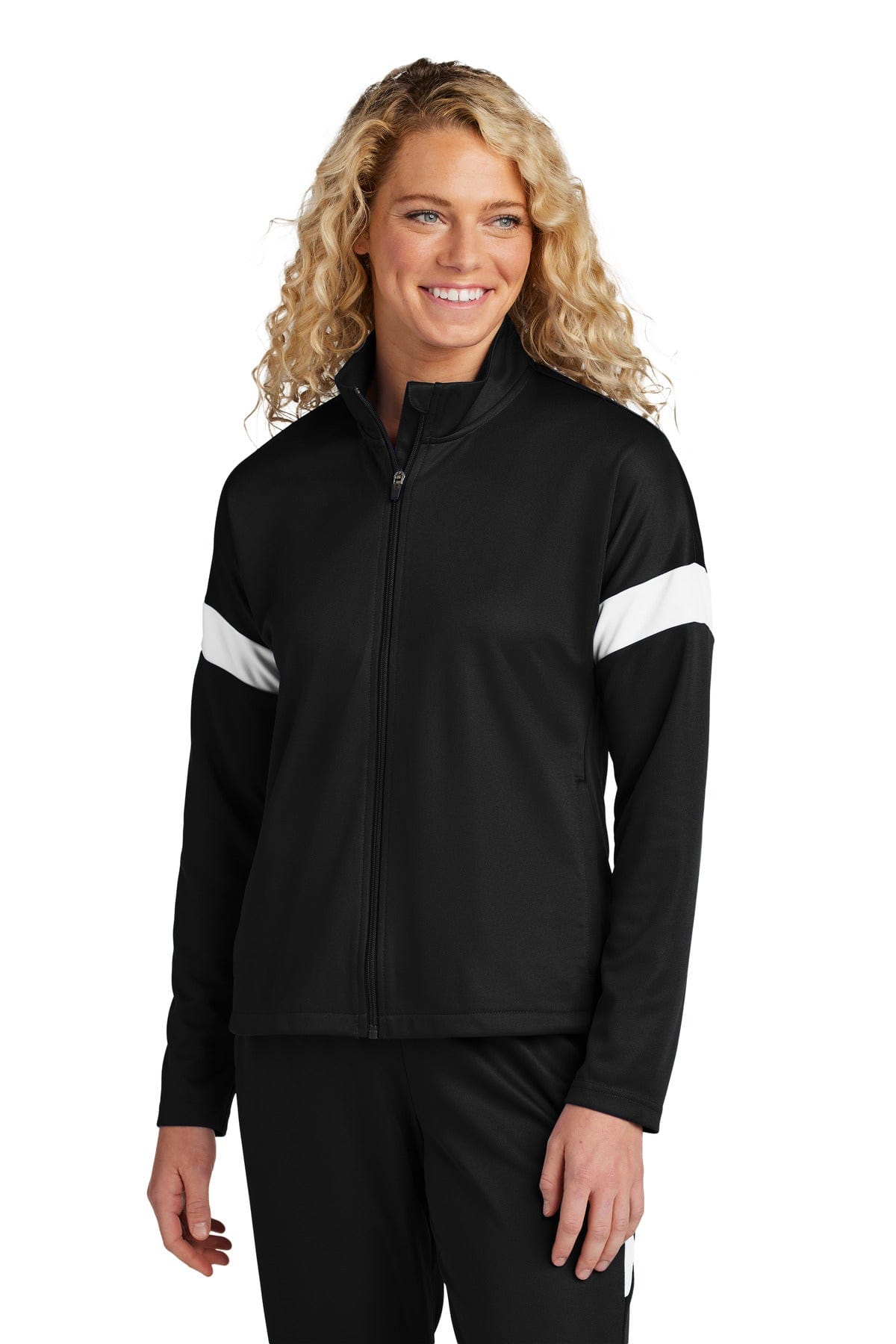 Sport-Tek LST800 Women's Travel Full-Zip Jacket in Black/ White