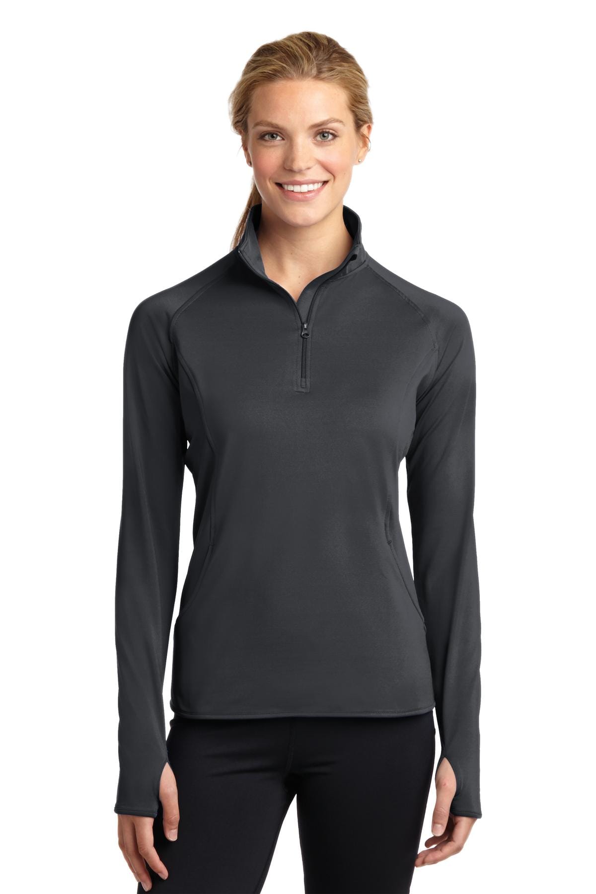 Sport-Tek LST850 Ladies Sport-Wick Stretch 1/2-Zip Pullover in Charcoal Grey