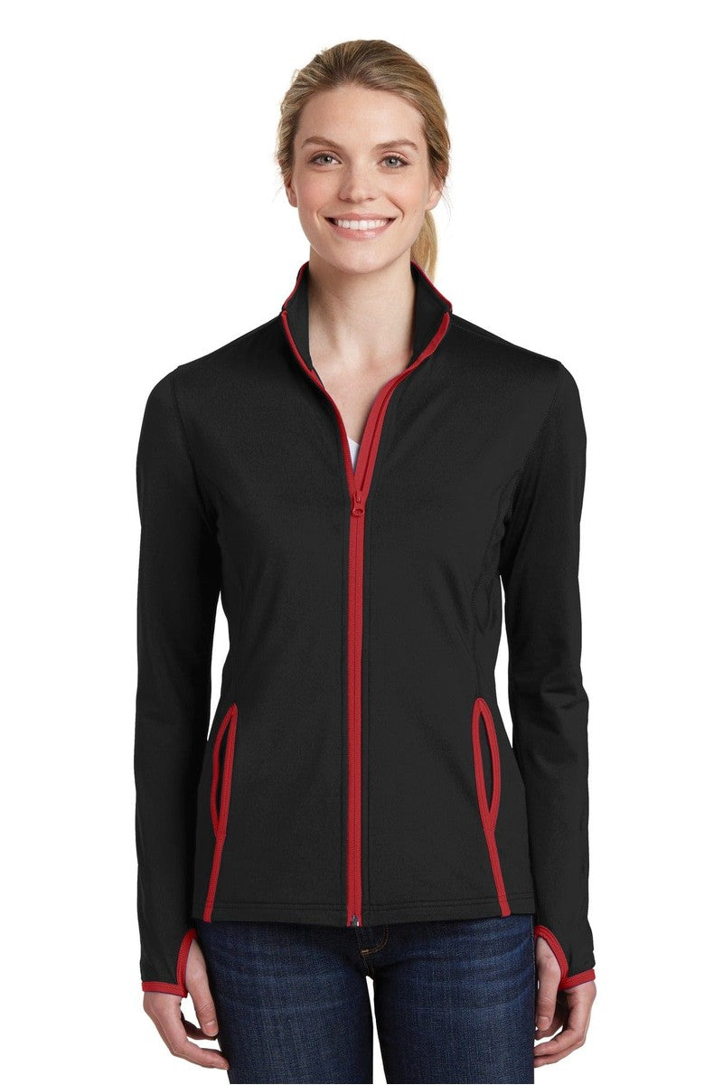 Sport-Tek LST853 Ladies Sport-Wick Stretch Contrast Full-Zip Jacket in 